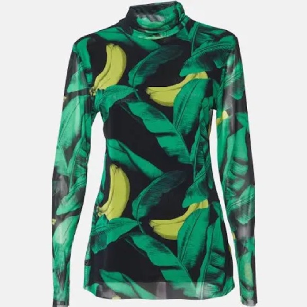 GANNI Tropical Leaf Print Turtleneck Top